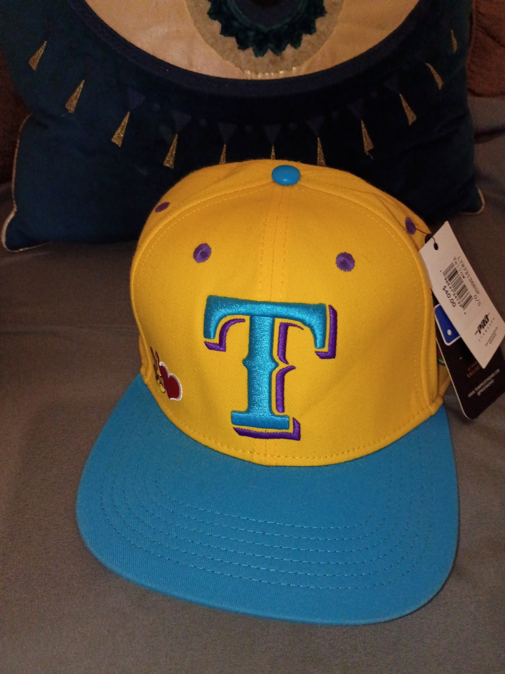 Yellow and Blue Baseball Cap with Embroidered 'T'